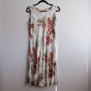 Hilo Hattie Y2K Tropical Floral Cream Hawaiian Midi Dress